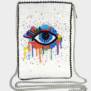 GENUINE INDIAN MADE SEED BEAD EVIL EYE CLUTCH BAG